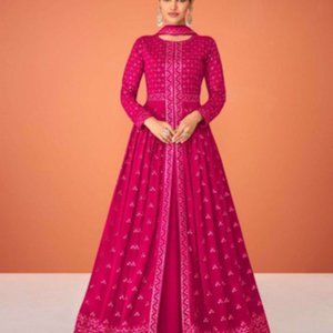 Magenta Georgette Center Slit Anarkali Suit